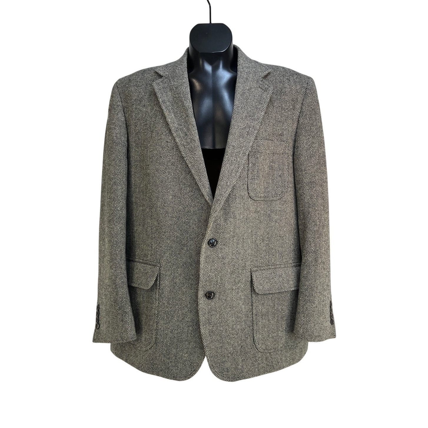 Lands' End Herringbone Wool Blazer Gray